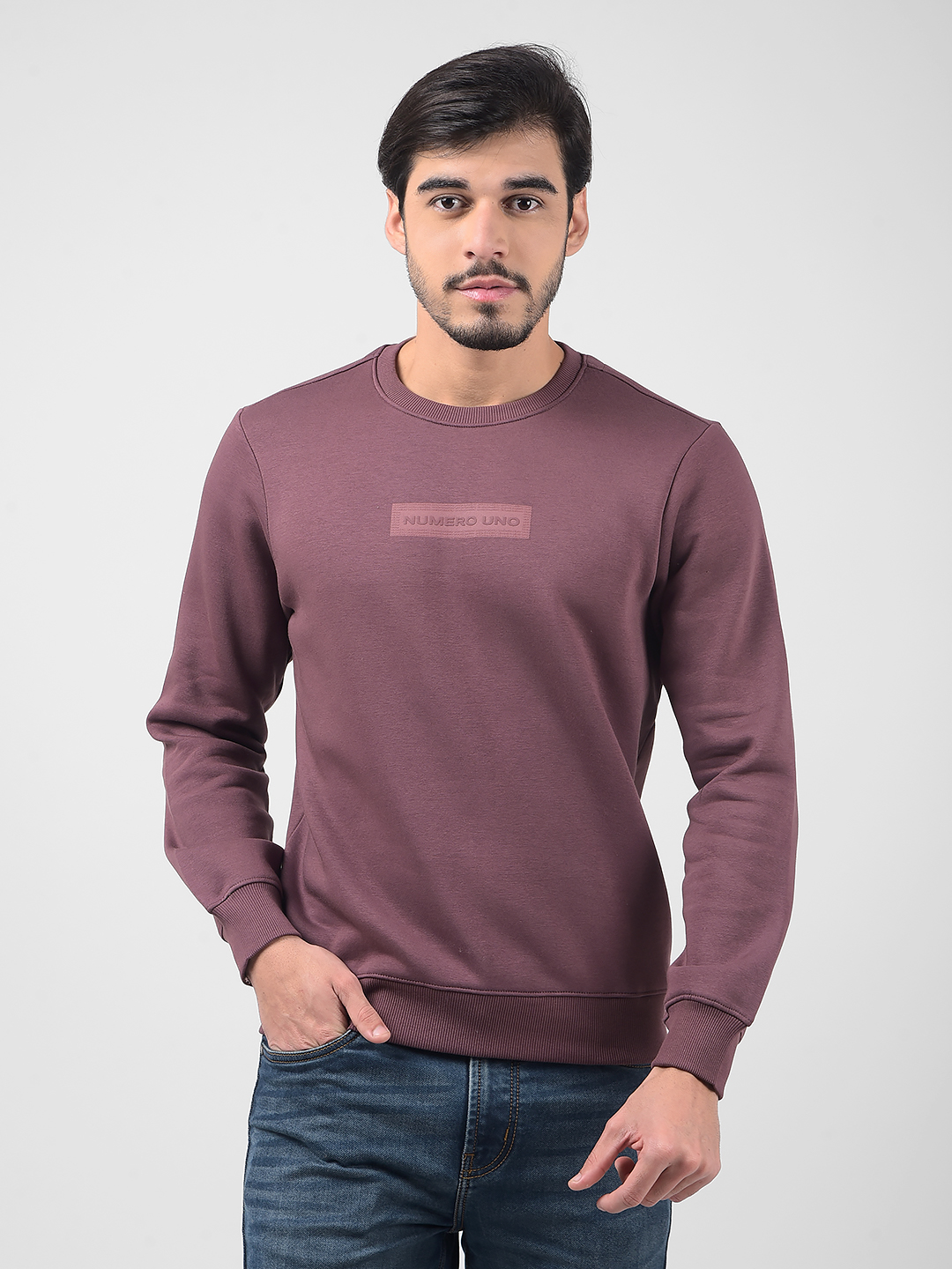 Numero Uno Men Textured Purple Sweat Shirt